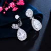 CWWZircons Non Pierced Ear Design Dangle Water Drop Cubic Zirconia Crystal Wedding Bridal Clip On Earring Without Piercing CZ102 5