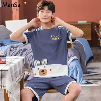 

Summer Cute Cotton boys Pajamas Sets Plus Size 3XL 4XL 5XL Nightwear Short Sleeve Print Male Sleepwear Short Pant Men Pajama Set