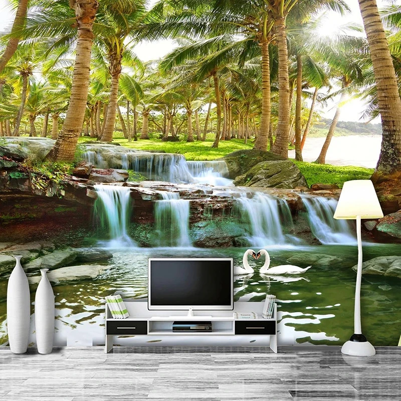 Пользовательские обои 3D кокосовый лес водопады фото настенная живопись гостиная