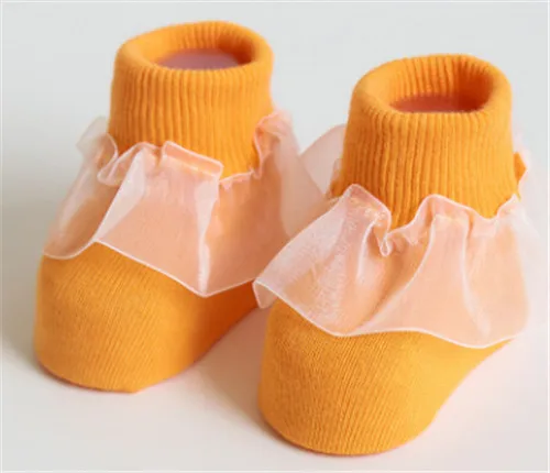 От 0 до 5 лет дышащие хлопковые кружевные сетчатые носки принцессы с оборками Детские короткие носки до щиколотки для новорожденных девочек - Цвет: Цвет: желтый