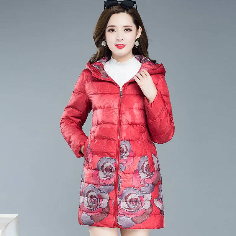 

Printed Trend of Fashion Warm Cotton Coat 2019 New Style Korean-style Mid-length Slim Fit Slimming Commuting Elegant Cotton-padd