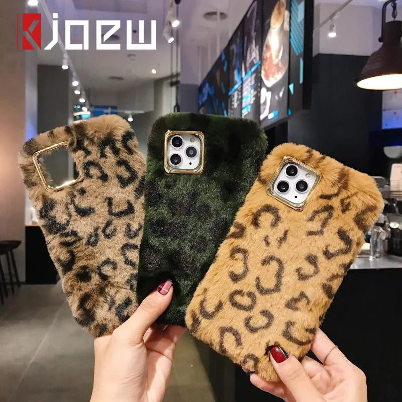 KJOEW Зимний Теплый леопардовый пушистый меховой чехол для телефона iPhone 11 Pro 7 6s 6 8 Plus