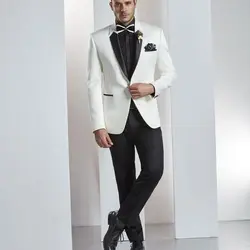 Белая куртка 2 шт сделанный на заказ костюмы жениха Свадебные Смокинги Костюмы мужские костюмы для свадьбы куртка + брюки деловой строгий