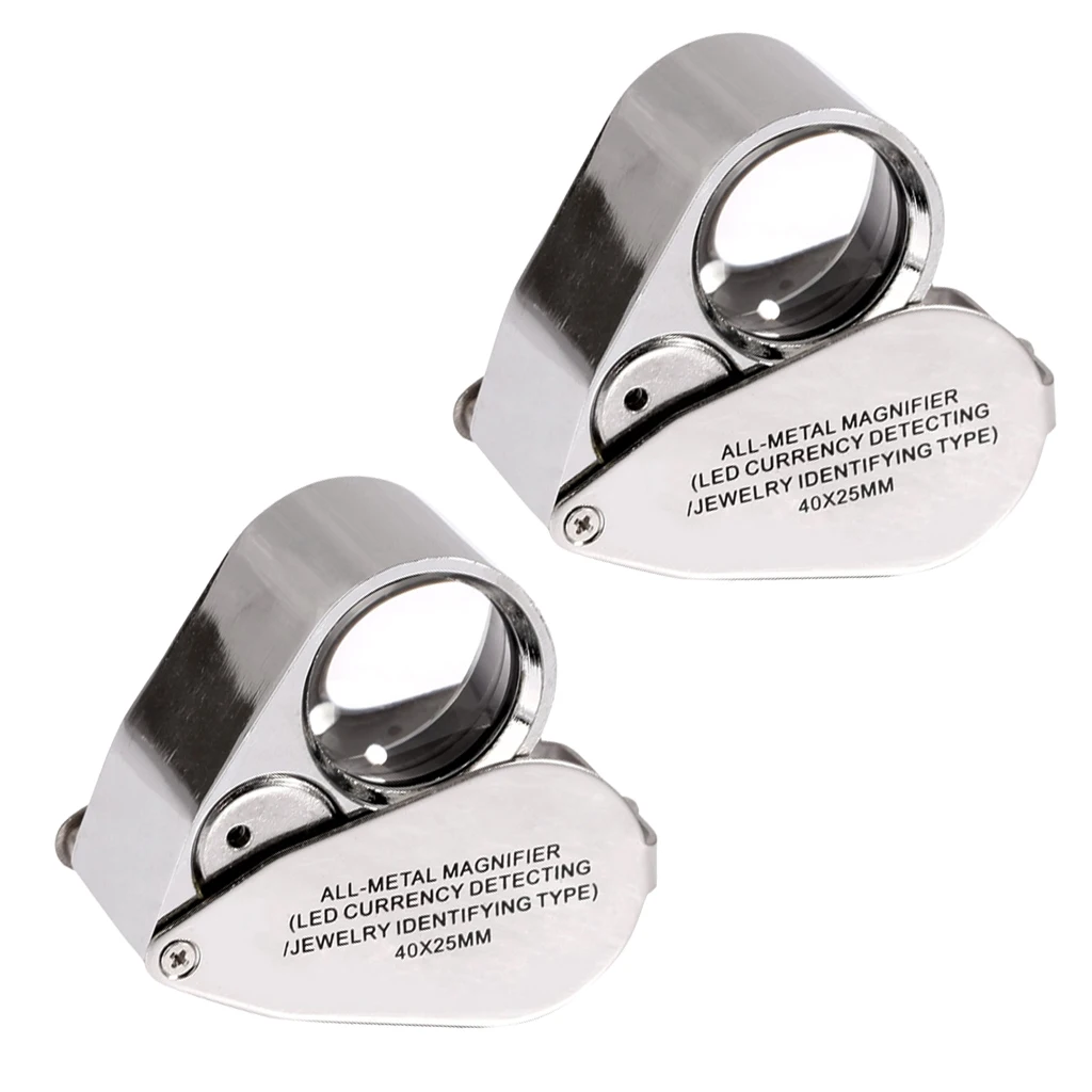 2 Pieces 40x LED Reading Magnifier 25mm Pocket Magnifier for Jewelry Coins and Stamps
