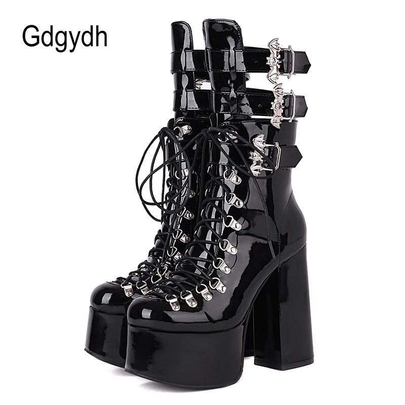 Platform Boots For Women Gothic Style Black Bat Wings