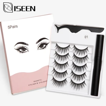 

5 PairsMagnet Eyelash Magnetic Liquid Eyeliner& Magnetic False Eyelashes & Tweezer Set Waterproof Long Lasting Eyelash Extension