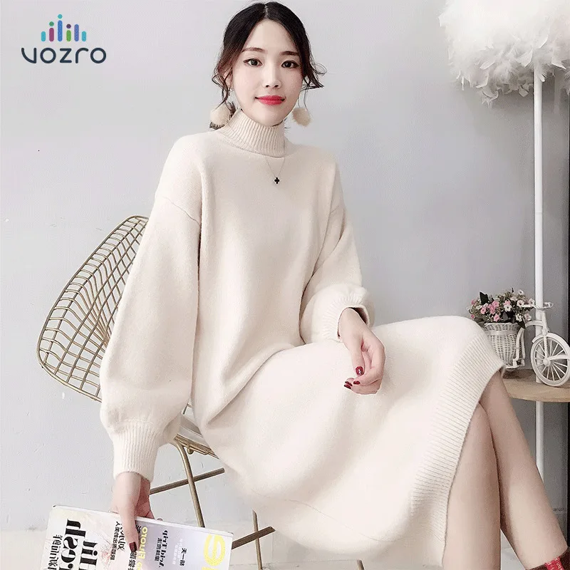 

VOZRO Candy Cage Sleeve Sweater Woman Winter Maxi Party Long Dress Solid Color Western Style Rendering Vestidos Vintage Clothes