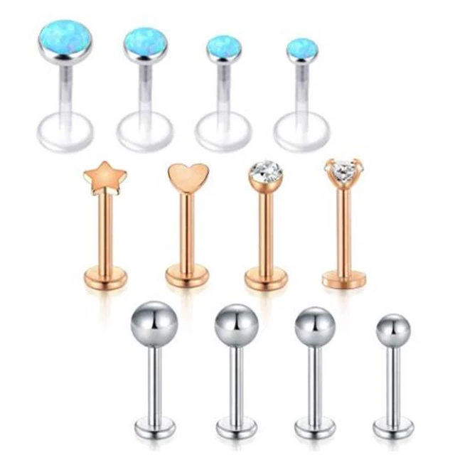 Piercing Labret Senza Filettatura In Acciaio 316L - Per Labbra, Helix, Trago, 16G 8mm - Foto 5