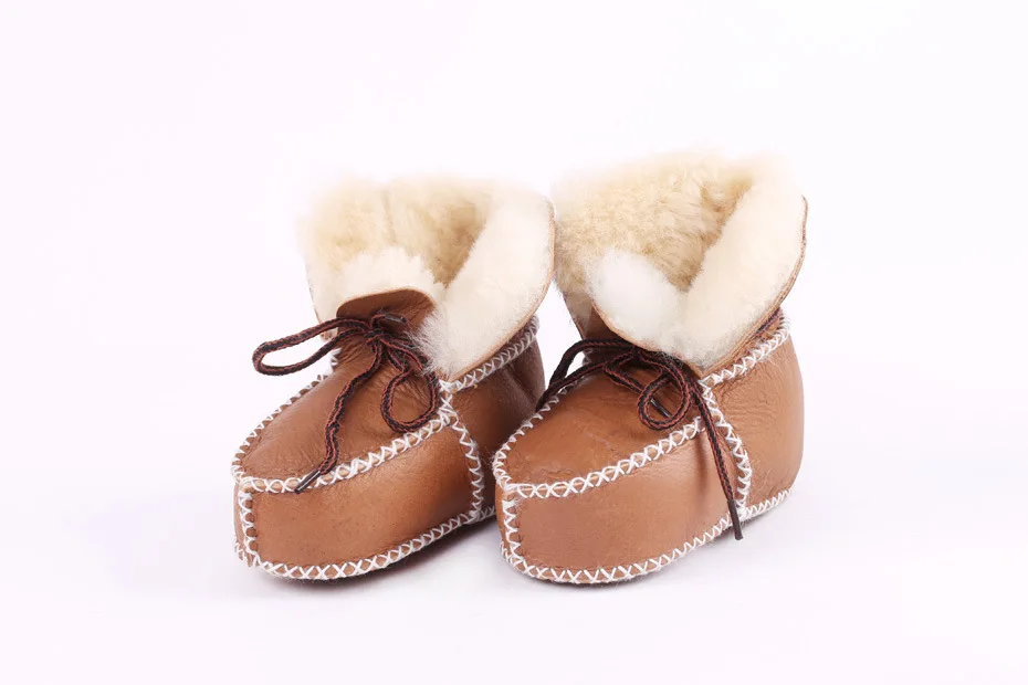 Новинка; зимние ботинки из овечьей замши и шерсти с мехом для маленьких мальчиков; теплые мокасины для маленьких девочек; ботинки на шнуровке с плюшевой подкладкой - Цвет: Camel
