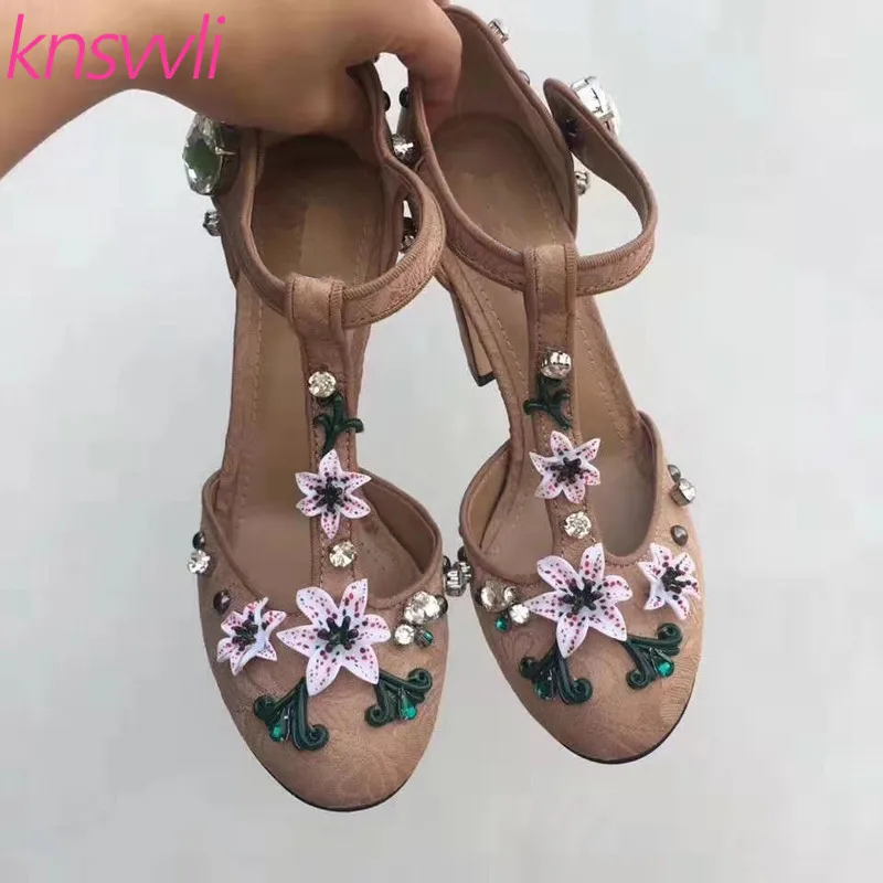 apricot 6 cm heel Лилии Цветы Стразы на высоком каблуке Для женщин с украшением в виде кристаллов; Цвет драгоценный камень с пряжкой вечерние Обувь для танцев женщина черный, розовый; Zapatos De Mujer; большие размеры - Цвет: apricot 6 cm heel