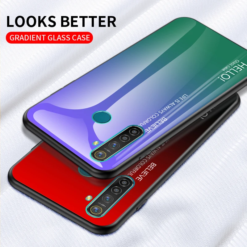 Phone Case for OPPO Realme 5 Pro Case Cover Luxury Gradient Tempered Glass Soft TPU Silicone Case for OPPO Realme 5 Pro Realme Q