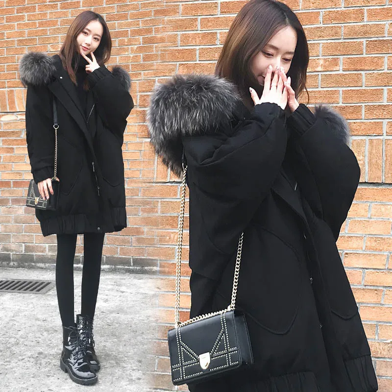 

Ultra Large Fur Collar Cotton-padded Clothes Winter Coat Women's 2019 Fat Mm Korean-style Students Thick Slimming Mid-length INS