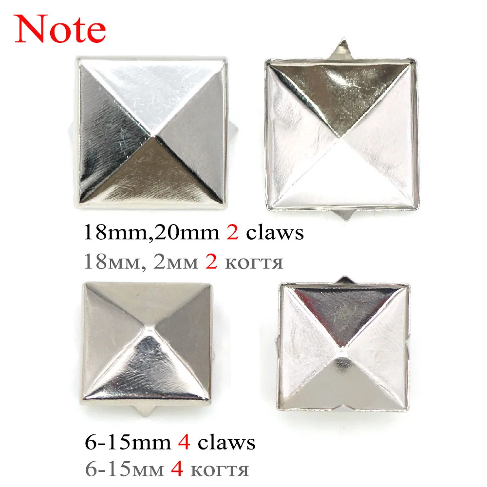 Sliver Rivets 6-20mm Square Spikes 2 4 Claws Rivet Clothing With Studs Metal Leather Rivets Punk Accessories DIY 25 50 100Pcs metal rivets