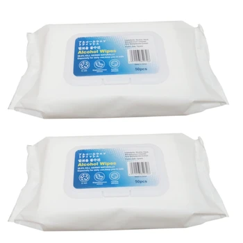 

2 Pack Disposable Alcohol Wipes Portable Cleaning Wipes Skin Cleaning Care Disinfectant Wipes 50Pcs/Pack