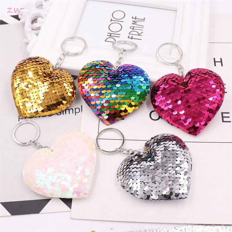 

Sequins Keychain Shiny Reflective Cartoon Couple Keychain Ms. Personality Accessories Heart-shaped Car Keys Pendant 3C0066