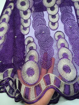 

French Lace Fabric With Beads Purple African Lace Fabric High Quality 2019 Net Lace Nigerian Material Dress HX031