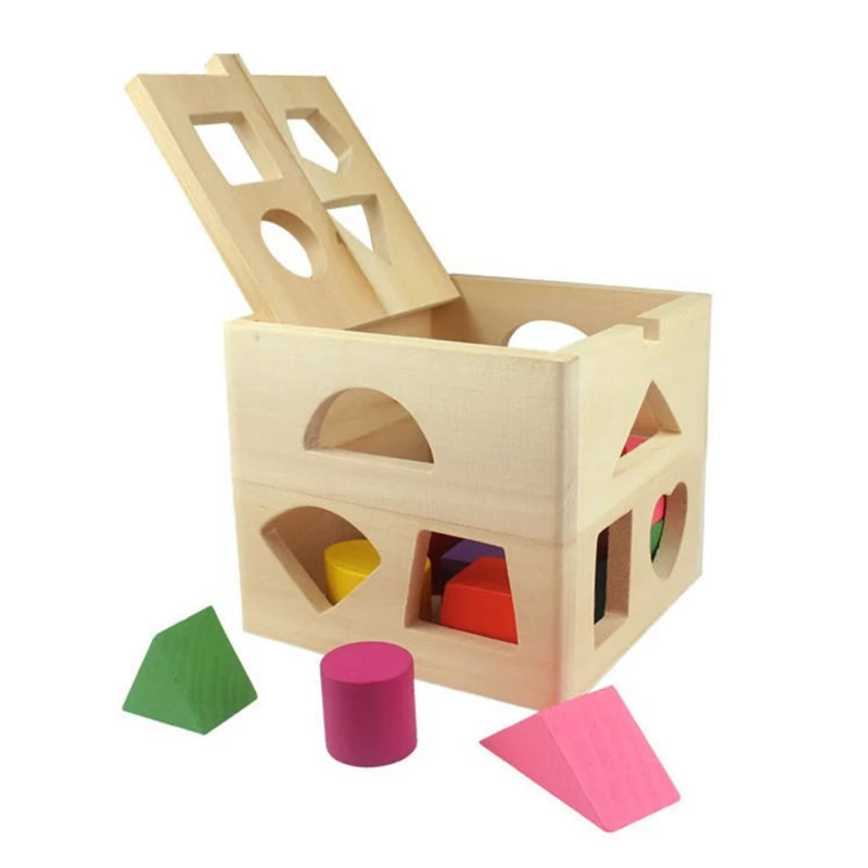Wooden cube toy puzzle baby plug-in box wooden train motor skills learning to promote shape recognition and focus |