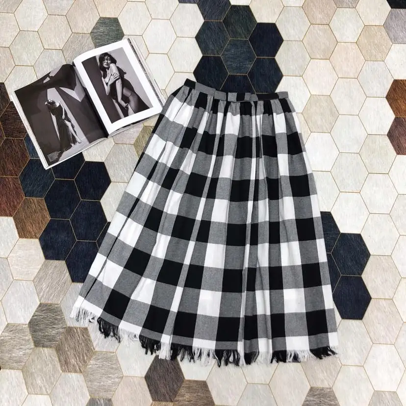 

2019 new ladies fashion sexy contrast plaid bow tassel skirt 0730