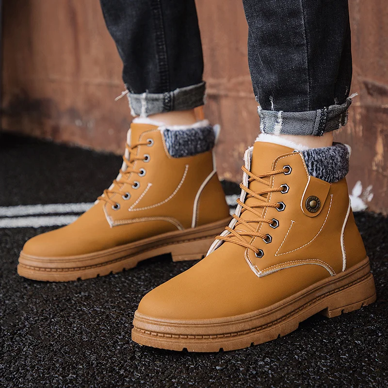 Мужские ботинки, сохраняющие тепло зимние ботинки, Мужская Высококачественная Водонепроницаемая повседневная обувь, рабочие модные зимние ботинки из искусственной кожи