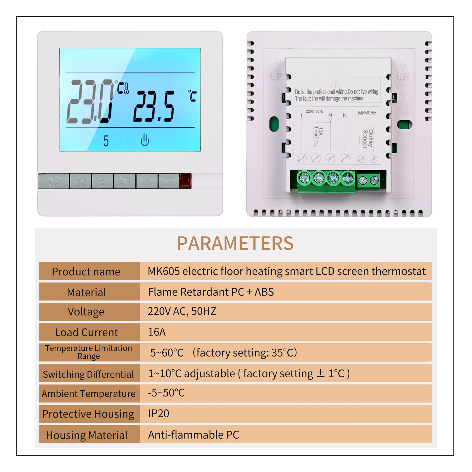 Термостат с цифровым ЖК-дисплеем, регулятор температуры, термостат с подогревом пола с измерителями, кабель с внешним датчиком, руководство на английском языке