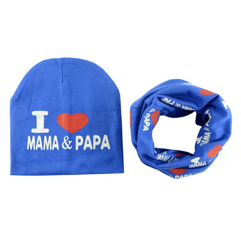 

Baby Hat scarf I Love Papa Mama Print Beanie Caps For Boy Girl Knit Spring Autumn Winter Children beanies kids Knitted cap H109D
