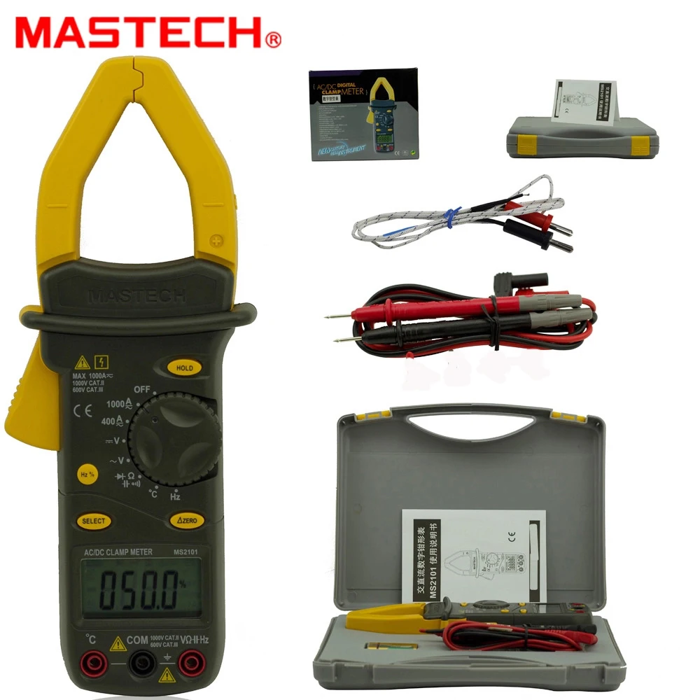 

MASTECH MS2101 4000 counts AC/DC 1000A Digital Clamp Meter DMM Hz/C meter measured capacitance frequency temperature backlight