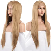 BM длинные прямые синтетические 13*3 Большие Кружева передние парики Золотой Блонд термостойкие волокна волос средний пробор для женщин ежедневный парик