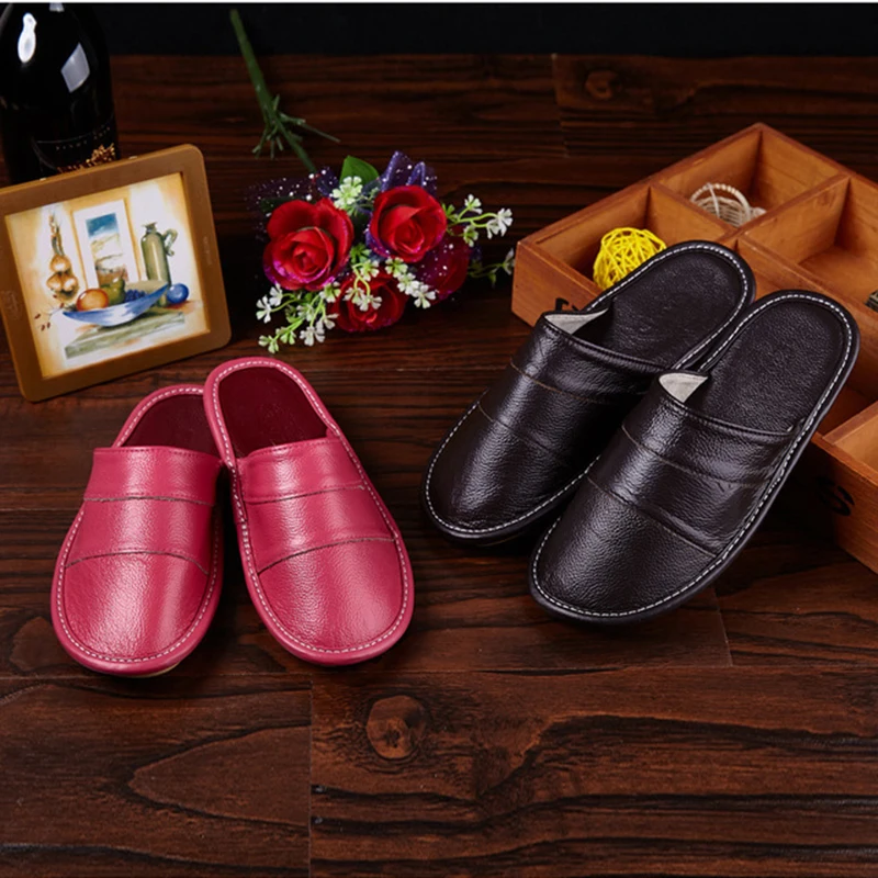 Plus Size 39-44 Genuine Leather Spring And Autumn Home Slippers Non-Slip Thick Solid Color House Shoes Sewing Thread Men Slipper Plus Size 39-44 Genuine Leather Spring And Autumn Home Slippers Non-Slip Thick Solid Color House Shoes Sewing Thread Men Slipper