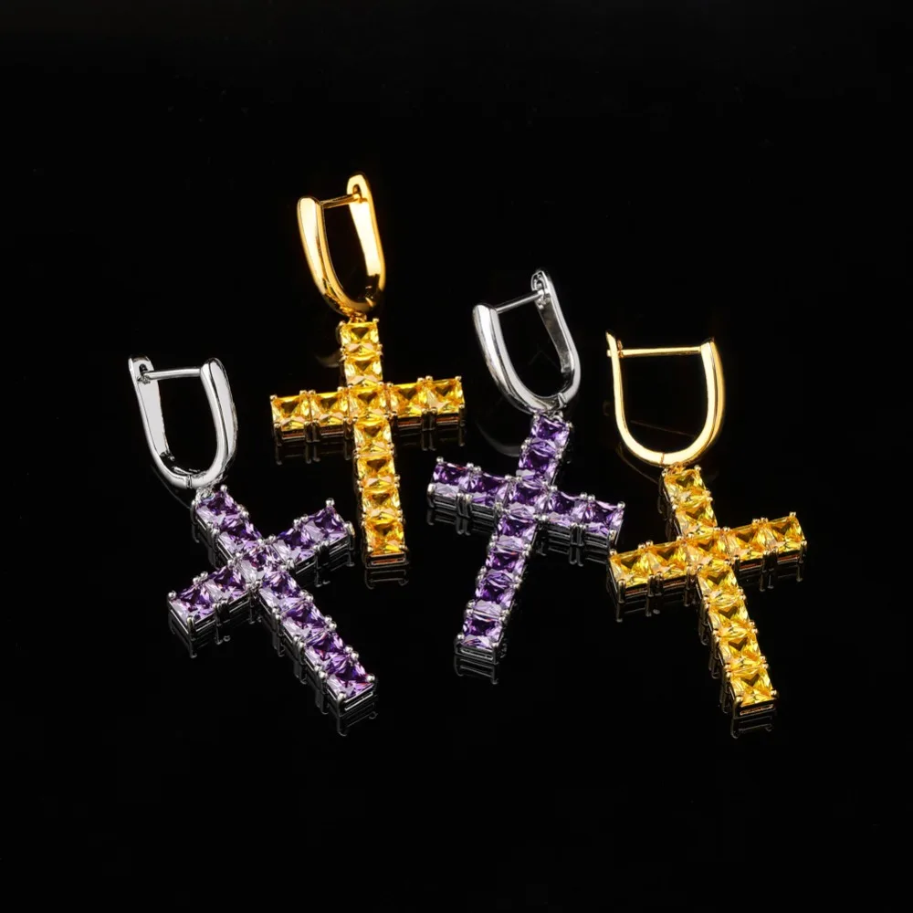 TOPGRILLZ микро проложили крест Полный Bling Iced Out серьги кубический циркон золото серебро очаровательные гвоздики мужские серьги хип хоп ювелирные изделия