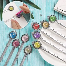 Ретро металлические закладки линейка красочные цветочные закладки со стеклянными драгоценными камнями книжные страницы маркер высушенный цветок Серебряная линейка школьные принадлежности