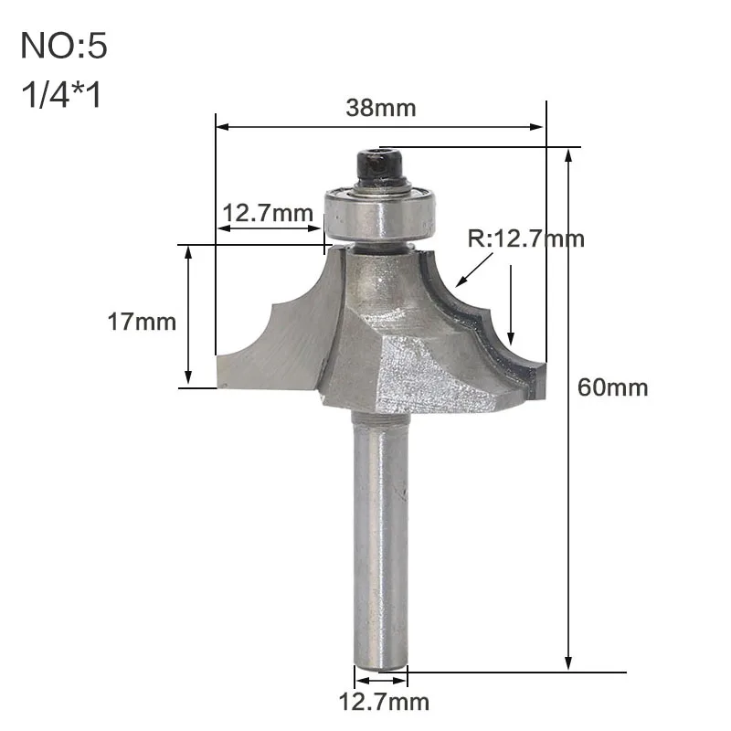 1 шт. 1/" 1/4 хвостовик фреза Классическая формовочная фреза для отделки кромки бит карбида вольфрама Деревообработка Обрезка R фаски Концевая фреза - Длина режущей кромки: NO5