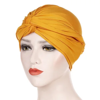 

Solid Milk Silk Turban Women Muslim Turbante Hijab Cap