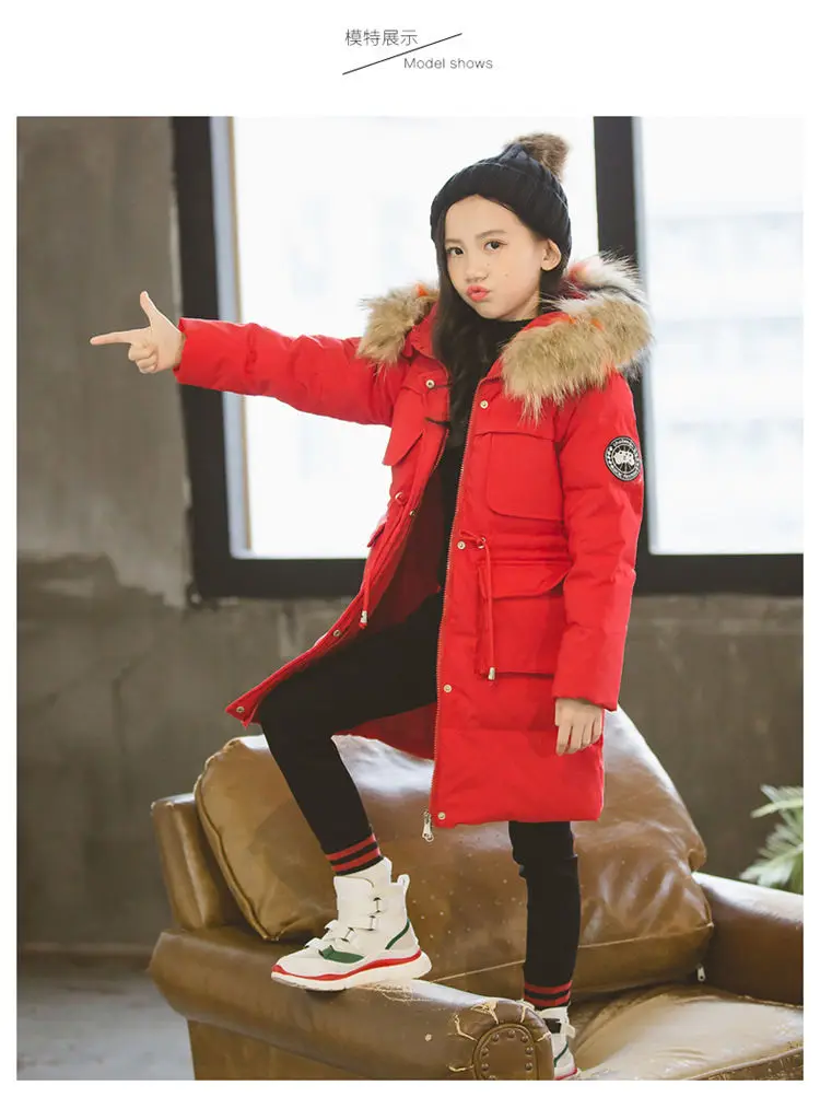 Новое зимнее пальто модная зимняя меховая пуховая куртка для девочек с цветочным рисунком, теплая Толстая парка с капюшоном для девочек, пальто