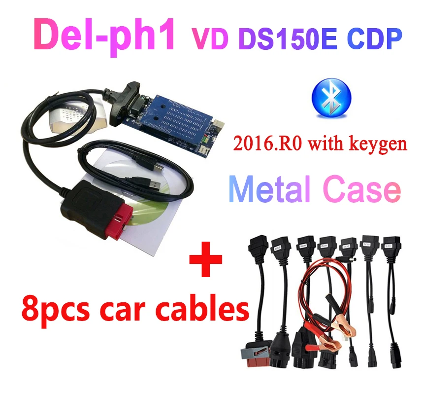 vci с bluetooth USB vd ds150e cdp pro. r0 с ключом для delphis obd obd2 автомобилей и грузовиков диагностический инструмент - Цвет: metal BT cable