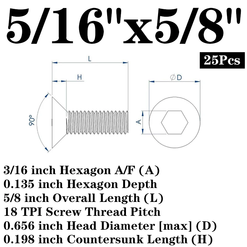 25Pcs 5/16-18 UNC винты с плоской головкой из нержавеющей стали - Цвет: 25Pcs