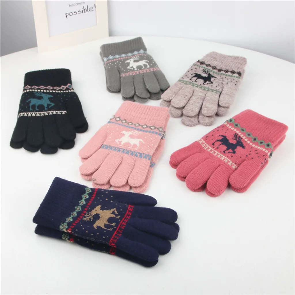 Children Cashmere Christmas Deer Acquard Weave Warm Gloves Thermal Fleece Clothing Touchscreen Gloves Winter#YL5