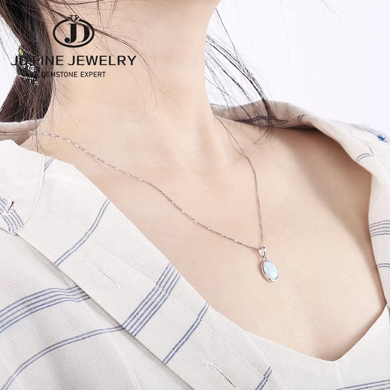 JD Women 925 Sterling Silver Color Shiny Pendant Necklaces Created Oval White Pink Blue Opal Colorful Necklace Birthday Gifts | Украшения и