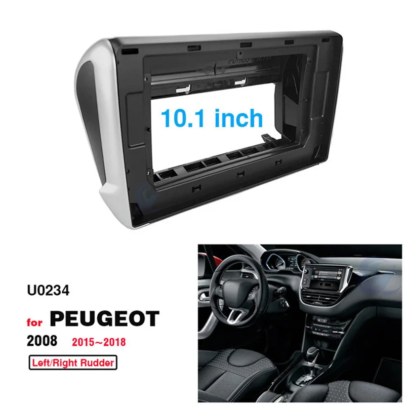 Car Radio Housing Car Radio ABS Plastic Fascia Panel Frame Fit for Peugeot 2008 2015~ Installation 2 Din 10.1 Inch DVD GPS MP5 Dash Mount Kits