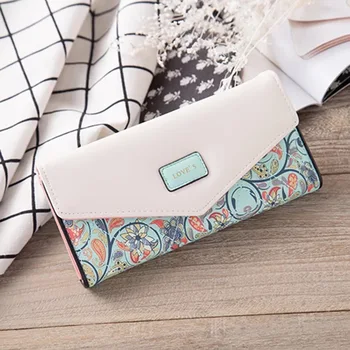 

Hot Women Lady Envelope PU Leather Wallet Floral Print Fashion Ladies Card Button Clutch Purse Long Handbag Bag