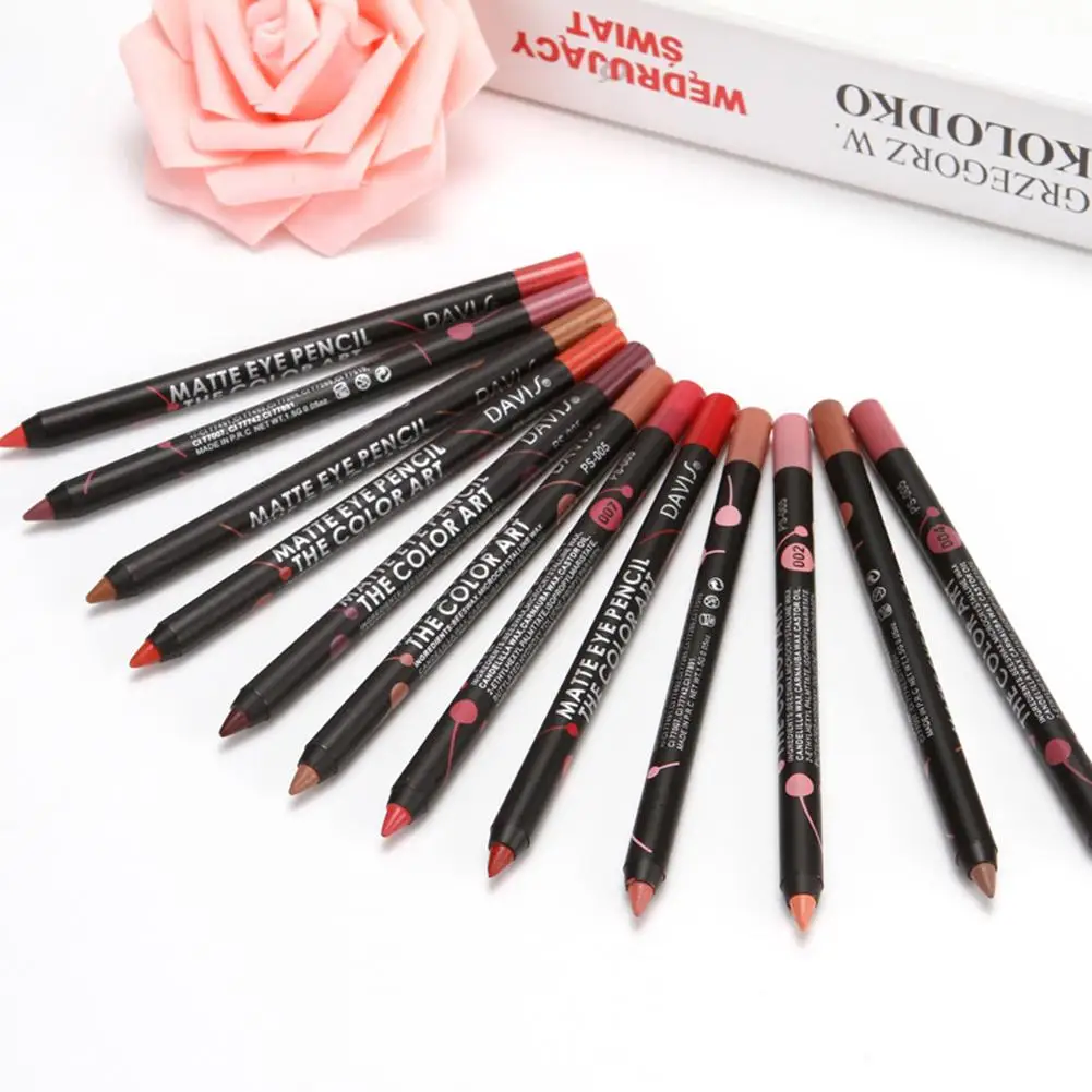 

12 Colors Waterproof Lipstick Pencil Silky Matte Lip Liner Long Lasting Cosmetic Makeup Contour Lip Tint Sexy Batom Lipliner