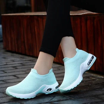 

Women Flats Shoes Flat Platform Slip on Casual Mesh Sneakers Black Sock Shoes Female Stretch Creepers Female Footwears