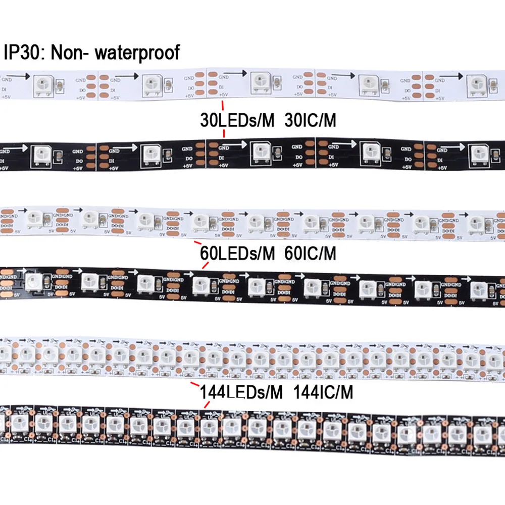 WS2812B м, 1 м, 2 м, 3 м, 4 м, 5 м светильник WS2812 умная ИС(интеграционная схема светодиодный рождественскую тематику, раздел-светильник s RGB 5050 Светодиодный цвета: чёрный, белый PCB Водонепроницаемый IP30/65/67 DC5V