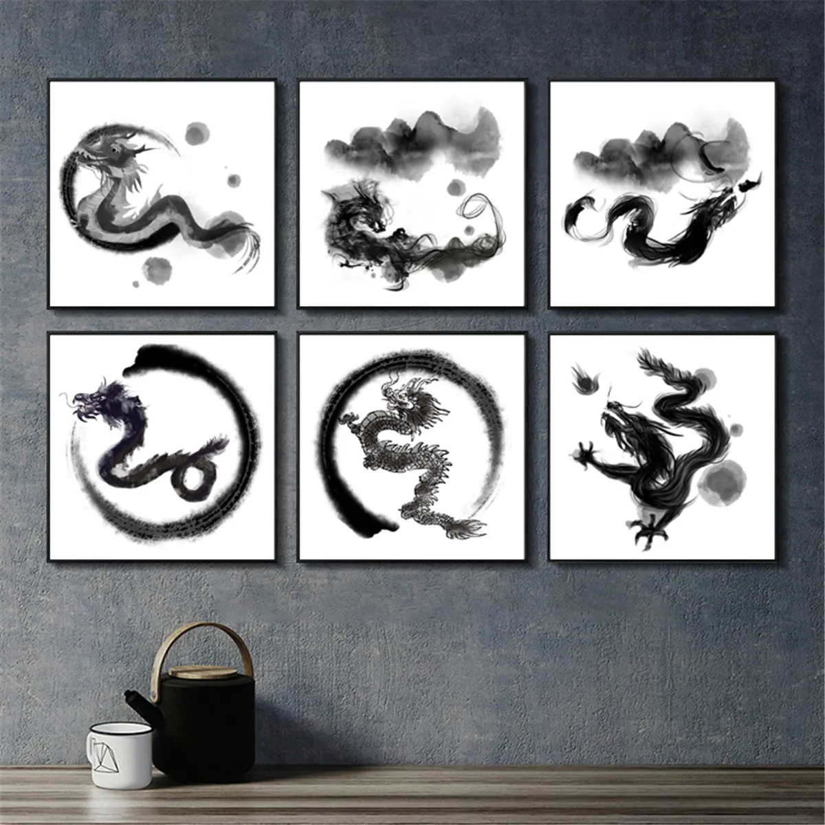 Ink Martial Arts Series Dragon Oil Painting Picture Poster Canvas Print Wall Art Living Room Home Decoration | Дом и сад