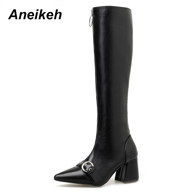 

Aneikeh 2020 Spring Autumn Knee-High Boots Chelsea Riding, Equestrian Pointed Toe Zipper Women's Boots Dance High Heels Shoes
