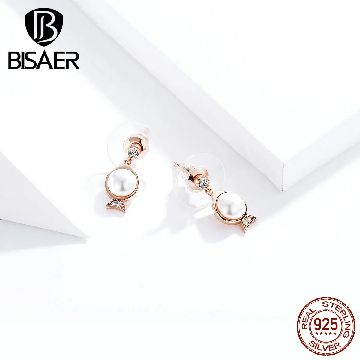 Винтажные серьги BISAER 925 пробы серебряные серьги-гвоздики в форме маленькой рыбки для женщин ювелирные изделия из пресноводного жемчуга ECE798