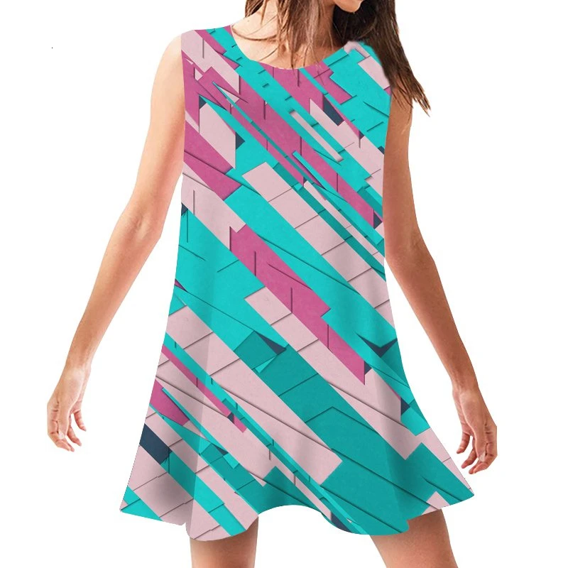 

Dress Women Summer Casual Loose Sundress Sleeveless Vintage Print Clothing Short Beach Wear Female Above Knee Dresses Sukienki