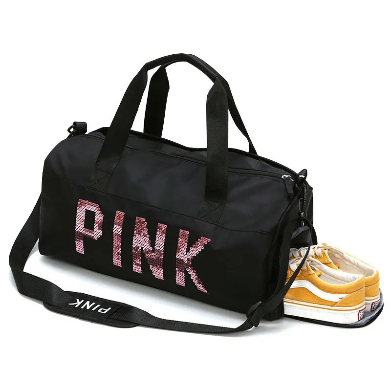 New Travel Bags Sequins PINK Duffle Bag Women Men Sports Bag For Shoes Weekend Bag Nylon Woman Traveling Bags For Ladies