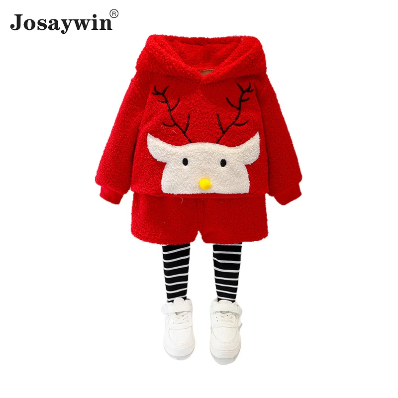 

Baby Clothes Children Suits Kids Girl 2 Pieces Sets Wool Hooded Toddler Autumn Long Sleeve Cartoon Newborn Girl Clothes Two Set