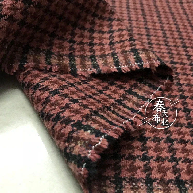 40% шерсть твид ткань черный и винный и розовый желтый три цвета плетенные гусиные лапки 5" Ширина по метру