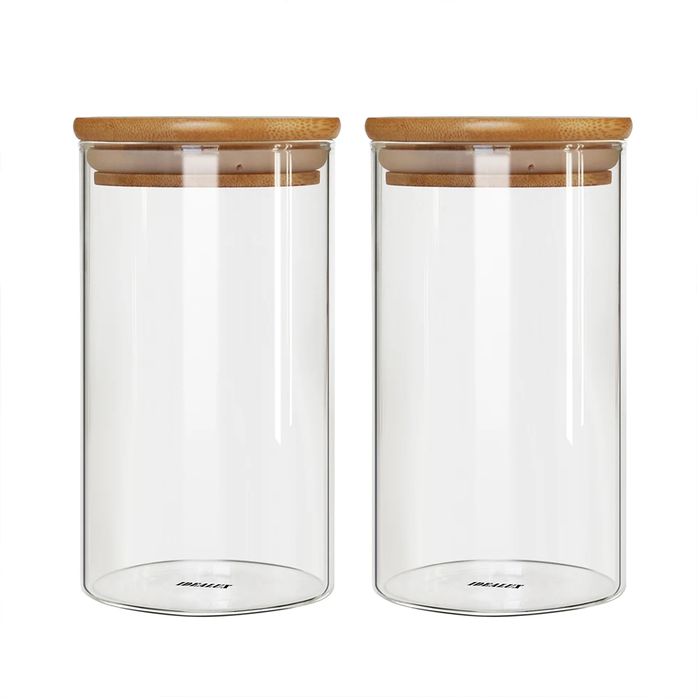 Набор из 2 стеклянных банок для хранения с герметичным уплотнением крышки из бамбука 25 унций банок для кофейных зерен специй Чай конфеты кухонные банки для хранения продуктов